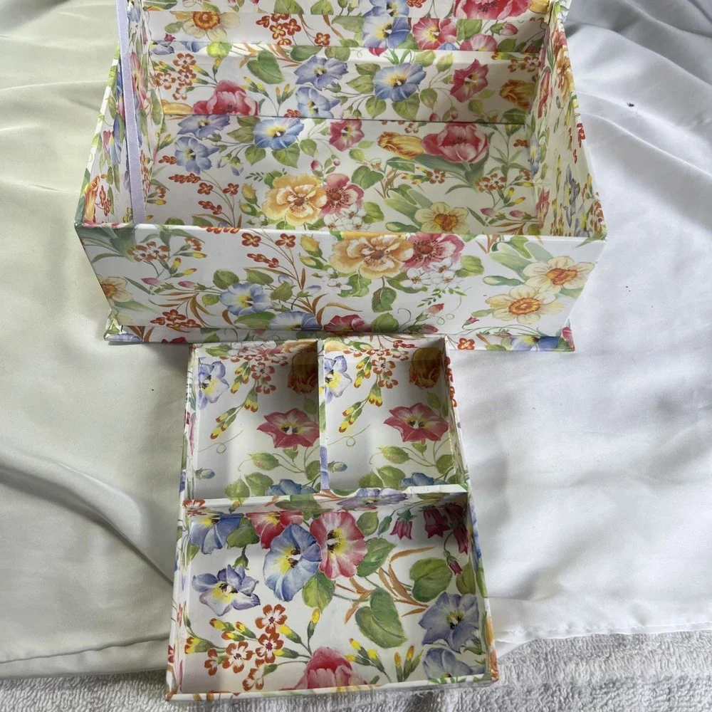 Vintage Kmart Ladies Fashion Jewelry Box Removable‎ Tray Floral Design White